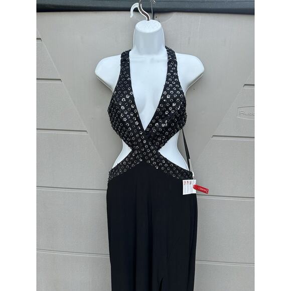 Mac Duggal NWT Floral Sequined Criss Cross Bodice Gown Size 8 Black Cutout - Picture 5 of 16